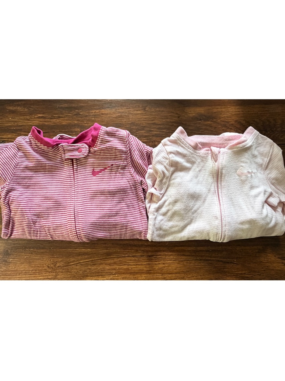 NIKE- Set of 2 Baby Girls Pajamas Sleepers Striped Pink White Size 6 months